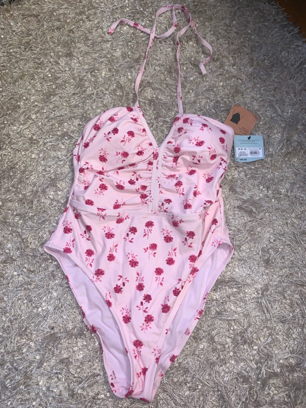 Shade & Shore Pink Floral One-Piece Swimsuit size M NWT
